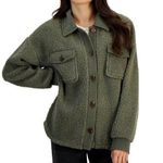 Hippie Rose NEW  Juniors' Sherpa Contrast-Trimmed Shacket, Smokey Olive Size XL Photo 0