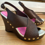 Lilly Pulitzer  Callie Wedge Leather Brazilian Brown Womens 7 New Photo 0