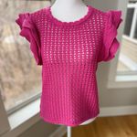 Gap Hot Pink Fuschia Cotton Crochet Ruffle Sleeveless Sheer Sweater Top Sz M Photo 8