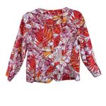 Ruby Rd. Colorful Floral Beaded Fringe Cotton Snap Up Stretch Jean Jacket Sz 12 Photo 1