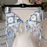 Xhilaration Bikini Boho White Blue Fringe Womens XS Photo 0