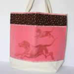 Big Canvas Tote Running Dog Beach Bag Coral and Brown on Tan NEW Photo 8