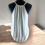 Pink Clover WOMEN’S STITCH FIX S Katara Surplice Top Blue White Stripe High low Photo 3