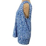 Lands End Women's Tank Top Size L Large Blue White Floral Pleated Cotton Blend Photo 1