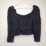 Topshop  Washed Black Denim Puff Long Sleeve Cropped Top Size 6 NWT Photo 3