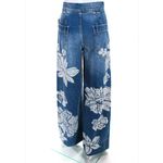 Free People NWT  Blue Talia Trouser Floral Flare Denim Jeans 26 Photo 4