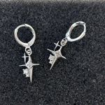 CZ Star Dangle Drop Earrings for Men Women,Streetwear Hip Hop Unisex Earrings Silver Photo 1
