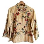 Laura Ashley  Womens Slub Silk Floral Embroidered Shirt Jacket Sz M Cottage Boho Photo 0
