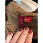 SO  Medium Brown Military Maverick Bomber Jacket Button Patch Neutral Photo 3