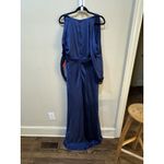 NWT IEENA Mac Duggal Plunge Neck Long Sleeve Satin Gown in Midnight Size 10 Blue Photo 6