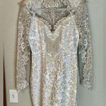 Vintage Mermaid Beaded Ling Sleeve Sheer Wedding Dress Size 10 Fringe White Photo 0