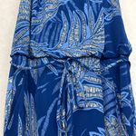 London Times Women's Blue Palm Tropical Halter Jumpsuit/Romper Sz 10 Sleeves Photo 3