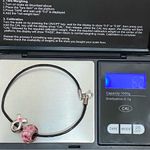 Sterling Silver IBB 925 Pink Ribbon Flower Murano Glass Skinny Leather Bracelet Photo 3