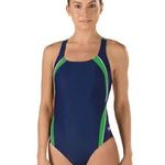 One Piece Swimsuit sz 8/34 Navy Blue Speedo Taper Splice Bathing Suit Photo 0