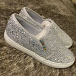 IDIFU Women's Glitter Sneakers Sparkly Sequin Slip On Tennis Shoes Ladies.. 7 Silver Photo 0