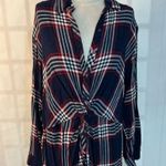 Fashion to figure Blue Red Long Plaid Button Front Twisted Tunic Blouse 1x Photo 1