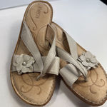 Born Women's Leather Flower Thong Sandals Slides Beige Size 9M Casual Comfort Tan Photo 0