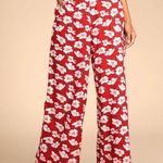 NWT Lulus Flirty Flowers Red Floral Print Wide Leg Pants L Size L Photo 0