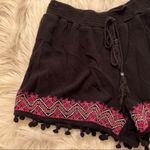 Miami Casual Shorts Black Embroidered Pom Pom Trim Photo 2