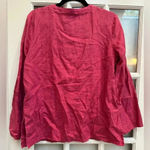 Kate Hill  Pink Fuchsia Sequin Linen V-Neck Embroidered Blouse Size  Large Petite Photo 5