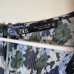 ZARA  Floral Print Pleated Romper‎ Long Sleeve Blue Green Size Large Photo 3
