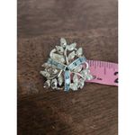 Vintage 90's Womens Chunky Blue & Silver Floral Leafy Rhinestone Earrings Elegan Photo 2