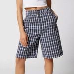 Urban Outfitters Playa Plaid Longline Shorts Size Large Blue White Relaxed Baggy Photo 0