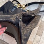 Tommy Hilfiger Black Gold Chain Logo Print Shoulder Bag Faux Leather Trim Purse Photo 4