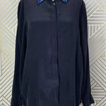 Equipment Rainbow Jeweled Collar Silk Button-Down Blouse Gray Size US Small Photo 0