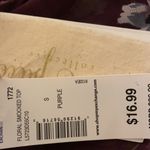 Floral smocked Printed Top, color is eggplant denim olive NWT Photo 2