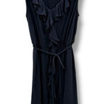 J.Crew Ruffle V-Neck Sleeveless Dress Women’s Size Large Navy Belted Casual Photo 0