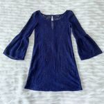 American Eagle  Navy Blue Lace Crochet Bell Sleeve Croquette Mini Dress Sz XXS Photo 7