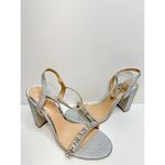 Badgley Mischka  Sandals Womens Size 8.5 Silver Block Heel Open Toe‎ Embellished Photo 1