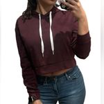 H&M Divided Hoodie Size Medium Cropped Sweater Drawstring Crop Maroon Burgundy Photo 0