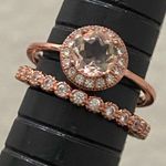Morganite 925 Rose Gold Solitaire & Eternity Engagement Ring Set Size 7 3g Photo 10