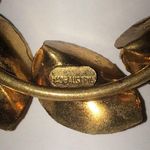 Austria Vintage Gold Tone Amber Color CZ Rhinestone Round Floral Brooch Photo 4