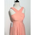 Azazie  Women's Amani Bridesmaid Mini‎ Dress Criss Cross Halter Neck Coral Size 8 Photo 2