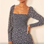 Reformation  Kelli Smocked Long Sleeve Floral Mini Dress in Elyse Navy sz Medium Photo 14