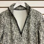 J. McLaughlin Sketch Geo Print Bedford L/Sleeves Dress M Black Off White Stretch Photo 5