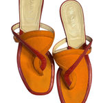 Prada Orange Fabric Leather Thong Heeled Sandals Size 38.5 Kitten Heel Photo 0