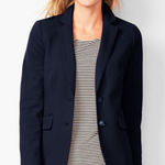 Talbots  Navy Blue Aberdeen Pique Knit Wool Blend Blazer 14P Photo 0
