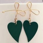 Handmade Chic Heart-Shaped Green Earrings with Bow Detail Photo 1