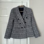 Women House of Harlow 1960 Double Breasted Navy Tweed Blazer Jacket Lined Small White Photo 0