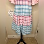 Entro NWT:  Bubble Sleeve Blue, Green, Pink & White Plaid Lined Mini Dress Sz M Photo 11