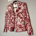 Lafayette 148 Blazer Jacket Top Red Cream Floral Size 6 Silk Linen Cotton Blend Photo 0