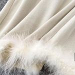 Cream Knit Two Piece Cardigan & Midi Skirt Set with Faux Fur trim Size Small Photo 3