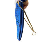 Street Level  Womens Handbag Blue Weave Leather Clutch Crossbody Chain‎ Strap Photo 9
