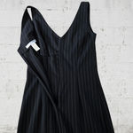 90s Vintage Black Pinstripe V Neck Ruffle Hem Bodycon Dress USA Made Size Medium Photo 6