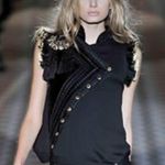 Gucci Navy Blue Ribbed Bateau Ruffle Sleeve Blouse Tee Top Size L/8 - AW2008 Photo 8