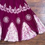 vintage • 70s batik dyed sundress smocked maroon white embroidered rayon boho Photo 8